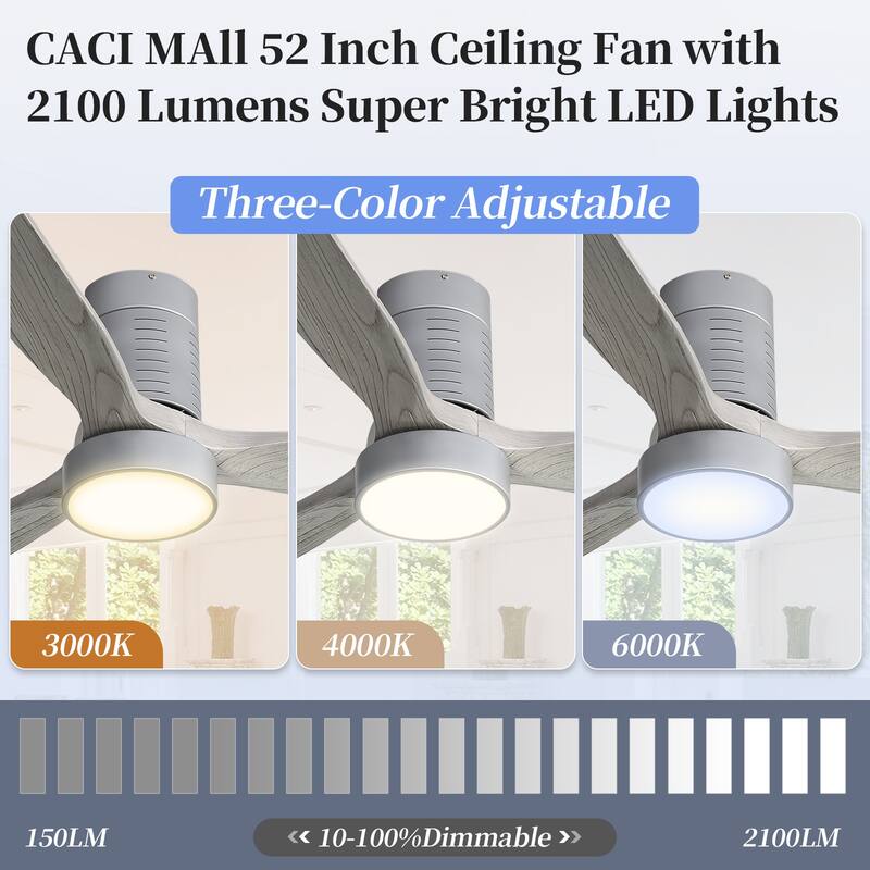 Sofucor 52" Indoor Wood Ceiling Fan Light with Remote, Integrated Light Optional