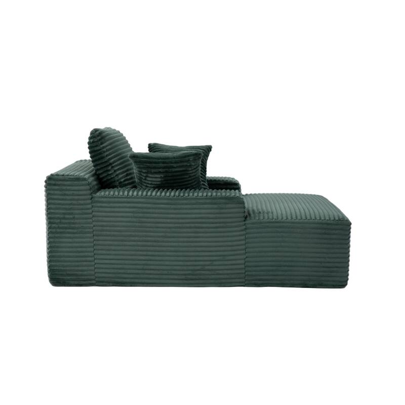 Oversized Chaise Lounge Chair, Modern Plush Corduroy Upholstered Sleeper Sofa Daybed, Green, No Assembly Required