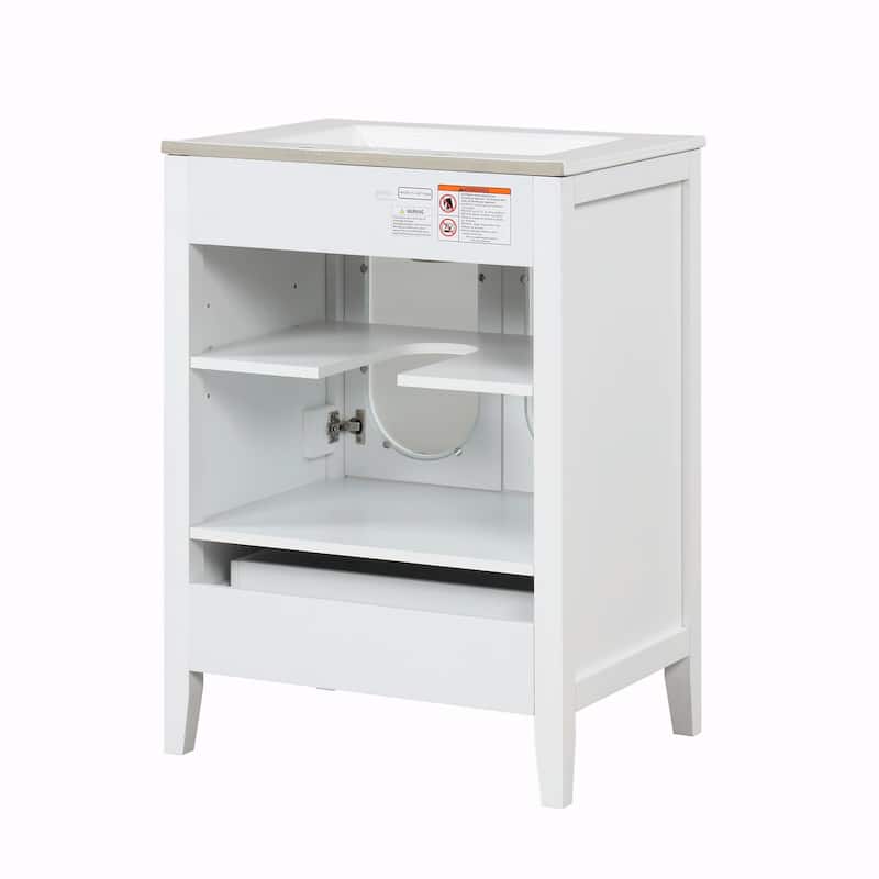 24" Bathroom Vanity with Sink - Cabinet with One Drawer, Doors, Adjustable Shelf