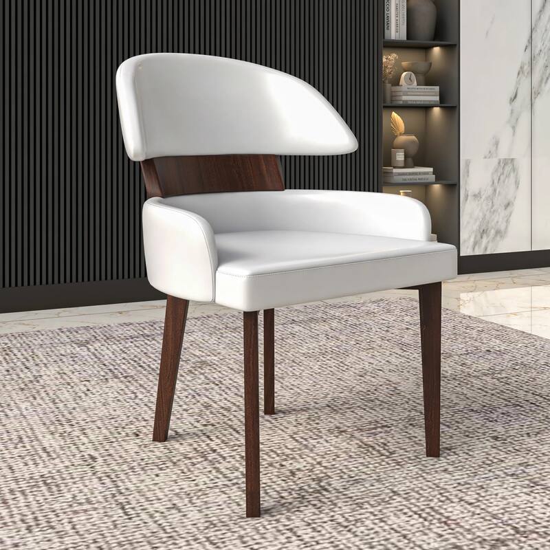 Ethos Leather Dining Chair with Rubberwood Legs Curved Back Accent Chair for Kitchen and Dining Room Set of 2