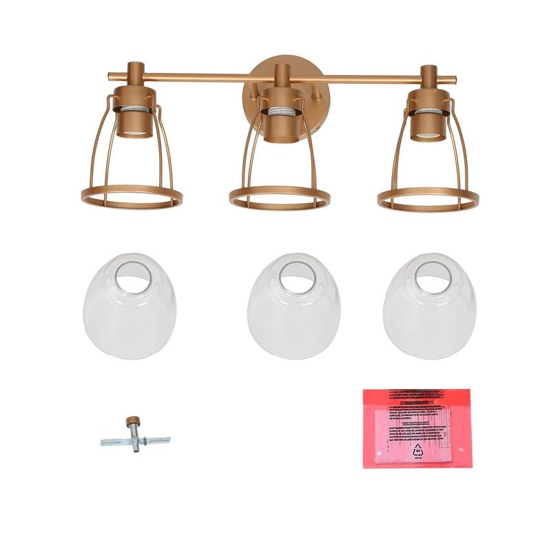 Modern Glam Gold 3-Light Bathroom Vanity Light Bowl Glass Wall Sconces - L 22" x W 7" x H 10"