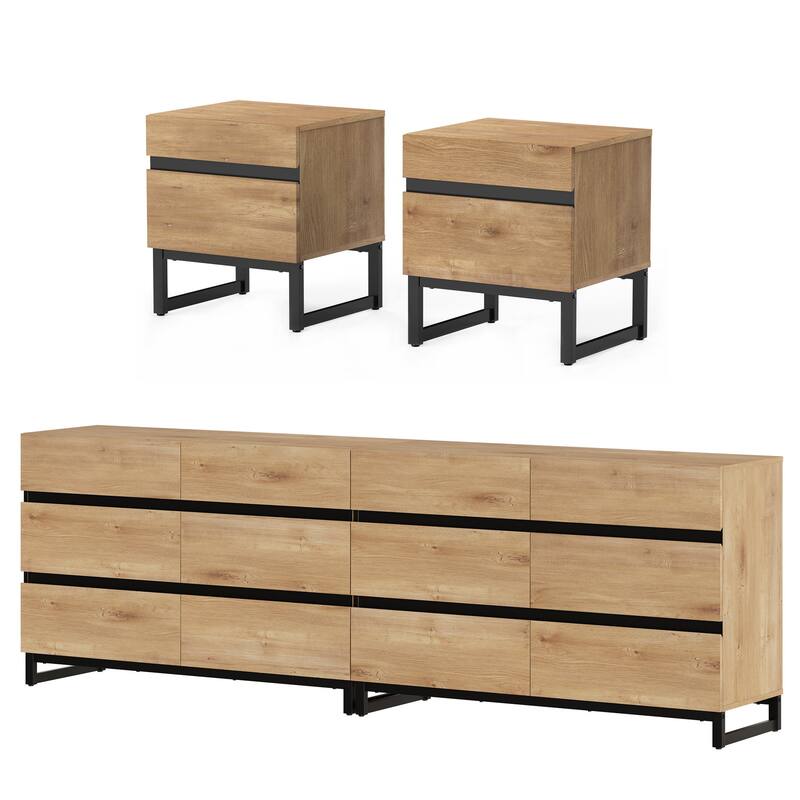 3-Piece Bedroom Furniture Set,Dresser &Chest With 12 Drawers, 2 Nightstand for Bedroom, Bedroom Furniture Set