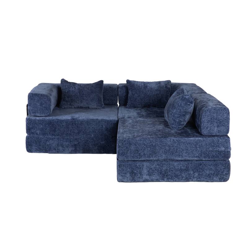Free Combination Lazy Folding Sectional Sofa Chenille Modular Sleeper Sofa Bed Floor Standing Compression Mattress