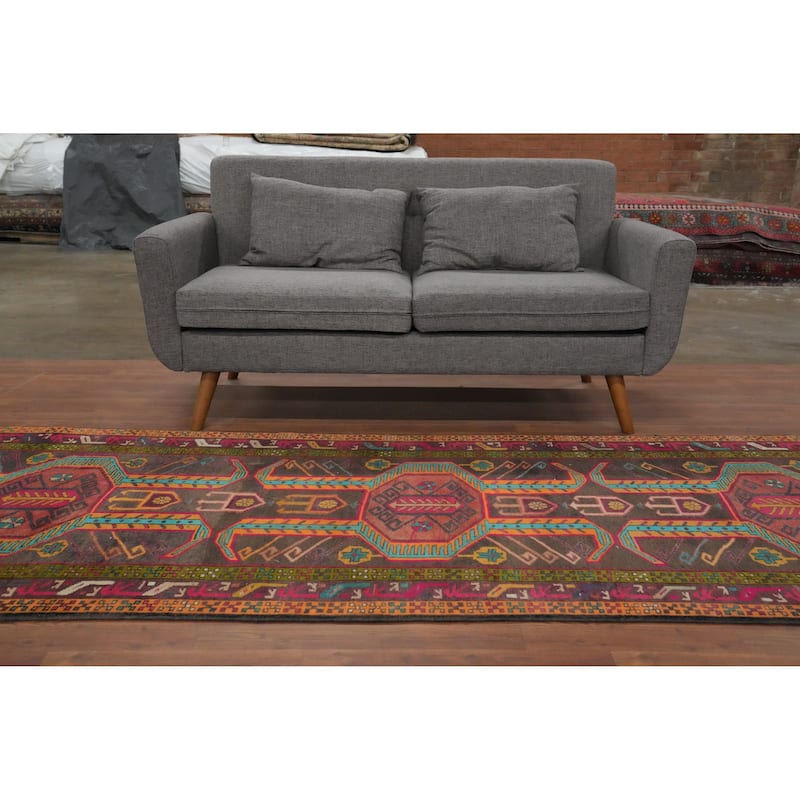 Hand Knotted Oriental 100% Wool Carpet Traditional Tribal Greys & Charcoal Ardebil Runner Rug - 10' 6'' X 3' 8''