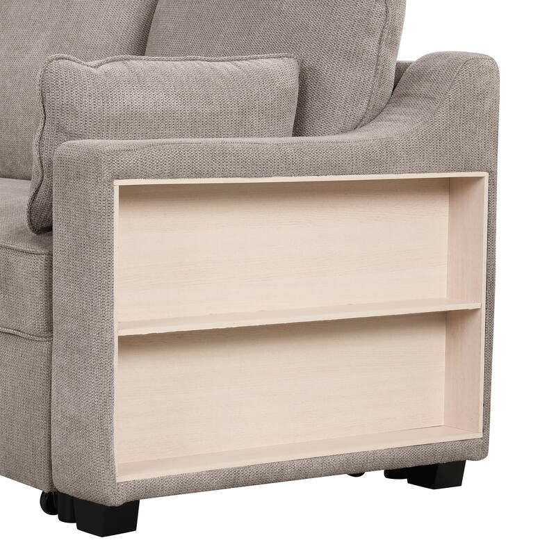 90" Polyester Sleeper Sectional L-Shaped Convertible Sofa Bed with Storage Chaise and USB Ports