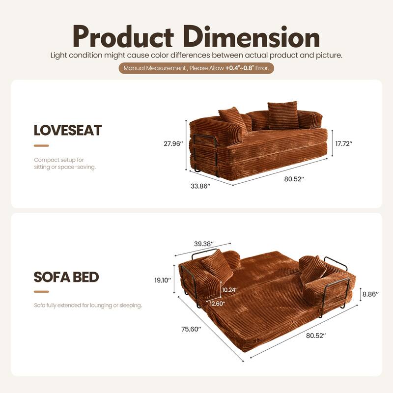 OVIOS Supreme Soft Fluffy Loveseat Sleeper Sofa