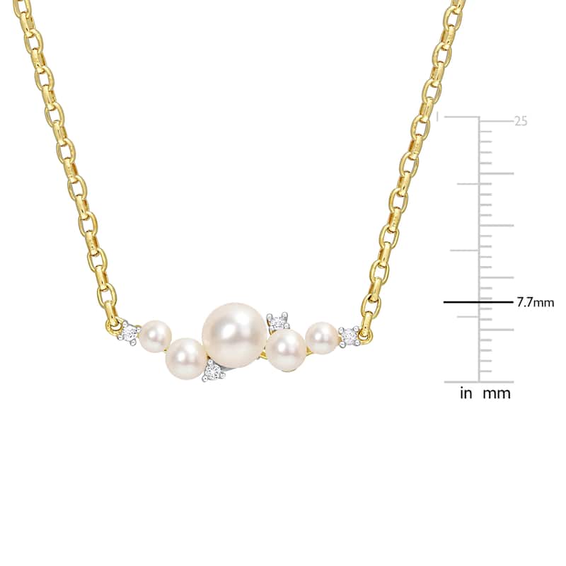 Miadora Cultured Freshwater Pearl and 1/8ct TGW White Topaz Yellow Silver