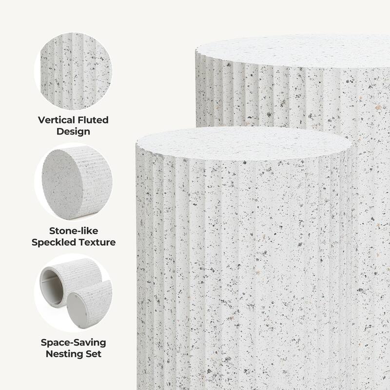 2-Piece White with Gray Flecks Manufactured Wood Nesting Side Table Set - 19.49" H; 14.57" H