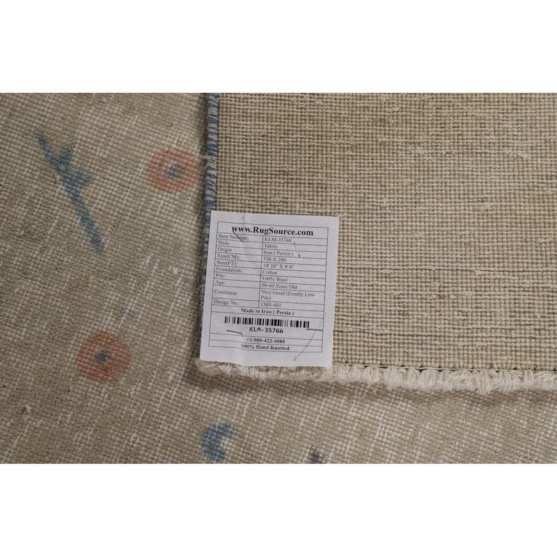 Distressed Floral Tabriz Persian Area Rug Hand-Knotted Wool Carpet - 9'5"x 10'10"