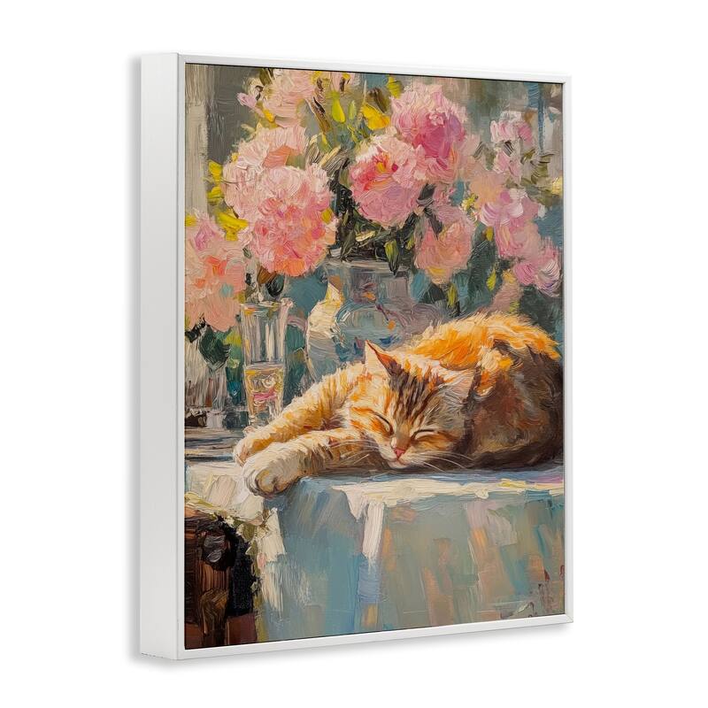 Stupell Orange Cat Resting Framed Giclee Art Design By Nini Art