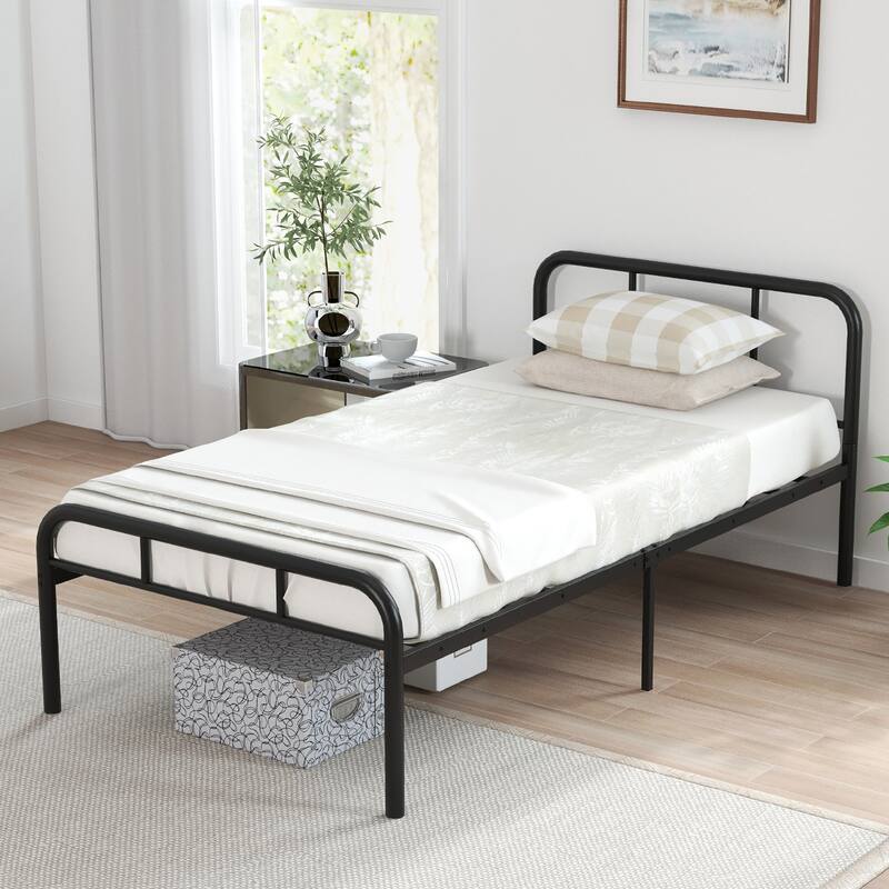Gymax Twin Bed Frame Metal Platform Bed Base w/ Headboard & Footboard