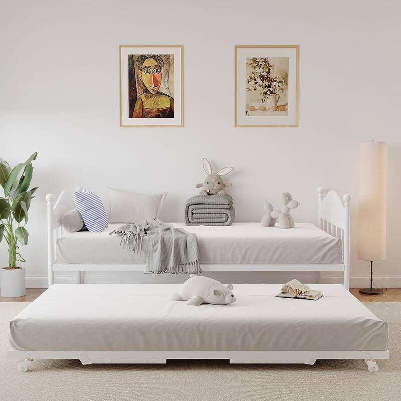 Space-Saving Twin Daybed, Platform Sofa Bed Frame with Foldable Trundle