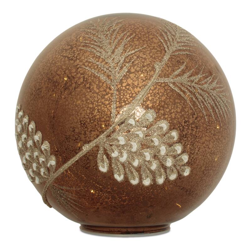 Glass LED Pinecone Globe Set of 2 with Warm Light and Glitter Accents - 7.5” x 7.5” x 7.25” (L x W x H) - Brown-Grey