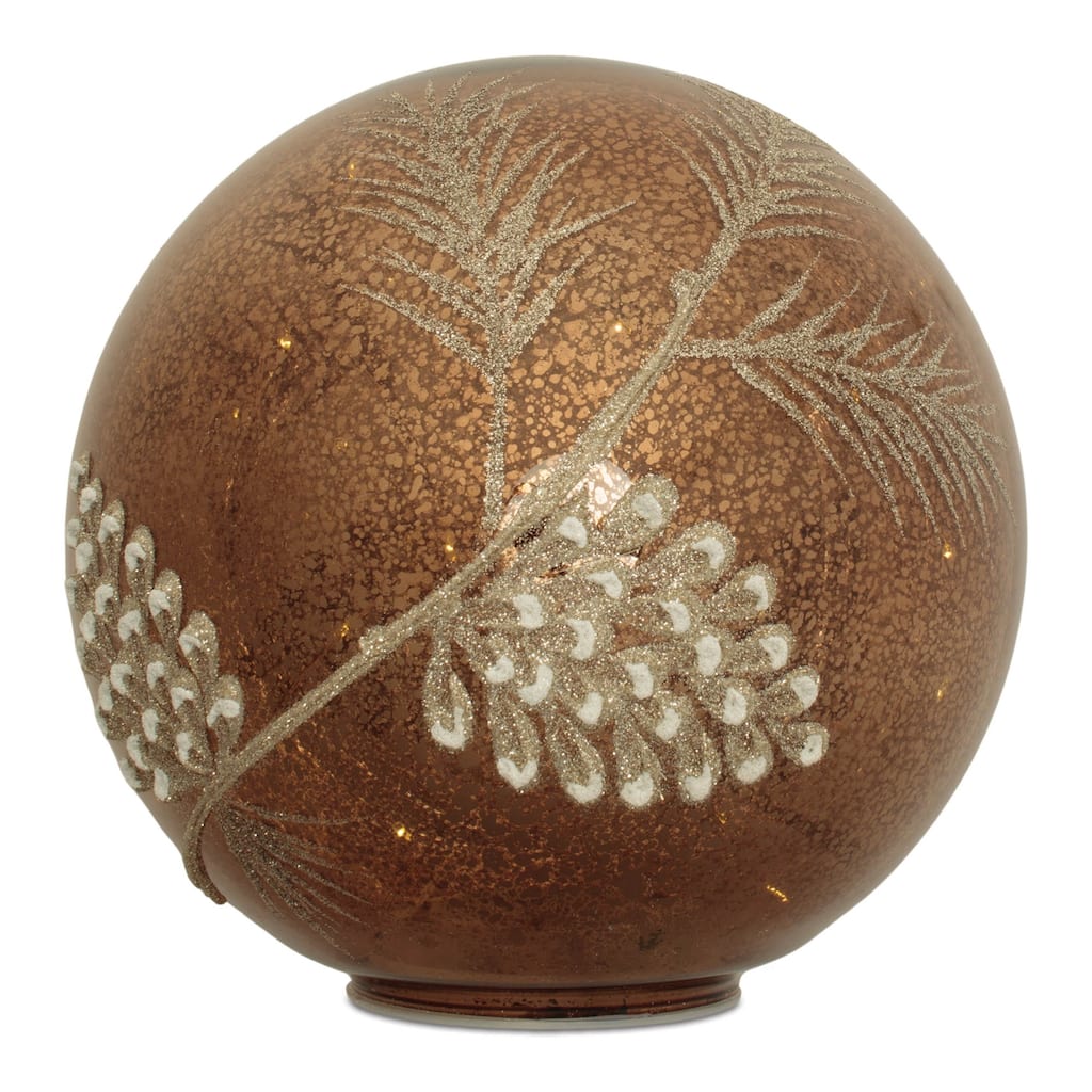Glass LED Pinecone Globe Set of 2 with Warm Light and Glitter Accents - 7.5” x 7.5” x 7.25” (L x W x H)