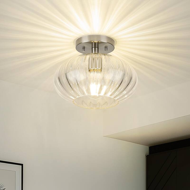 10.3" Dome Glass Flush Mount Modern Ceiling Light - Brushed Nickel
