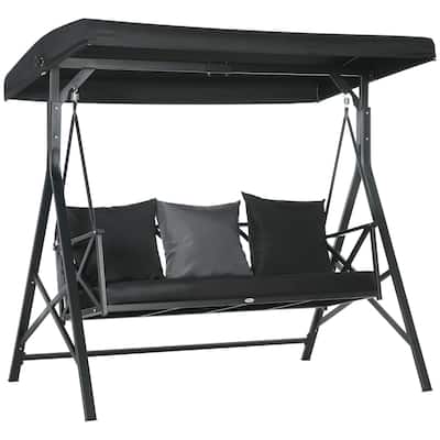 3-Seat Patio Swing Chair with Adjustable Canopy