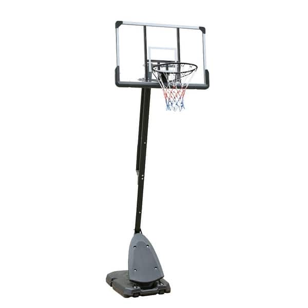 slide 2 of 15, 7.5—10ft Outdoor Height Adjustable Basketball Hoop with Stable Base and Wheels - 44''×28''×120'' Black