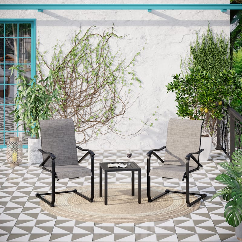 3-Piece Patio Dining Set, Small Square Coffee Table & C Spring Motion Chairs, Outdoor Conversation Sets