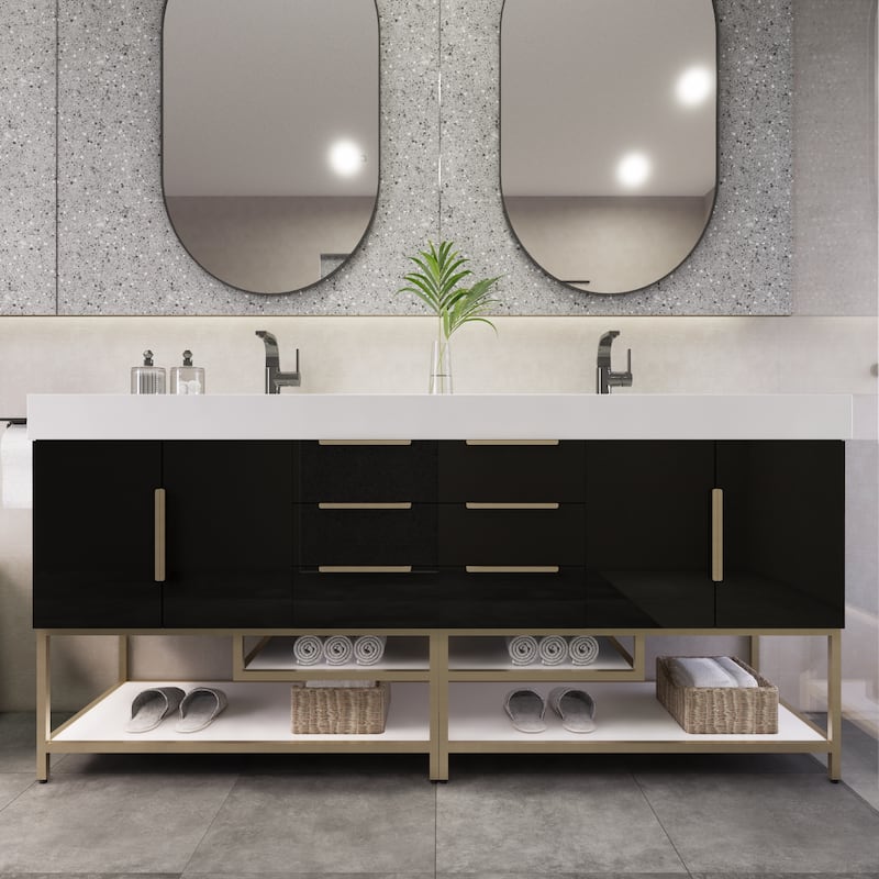 Noble 84" Free Standing Vanity with Reinforced Acrylic Double Sink - 84" Width