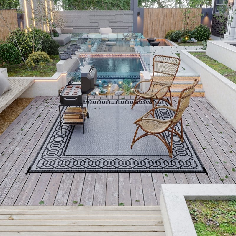 9' x 12' Reversible Waterproof Outdoor Rug, Portable Camping Mat - 9' x 12'