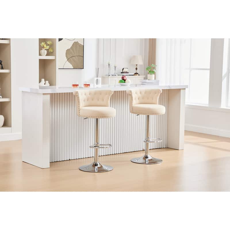 Counter Height Swivel Bar Stools Set of 2 Adjustable Velvet Upholstered Seating
