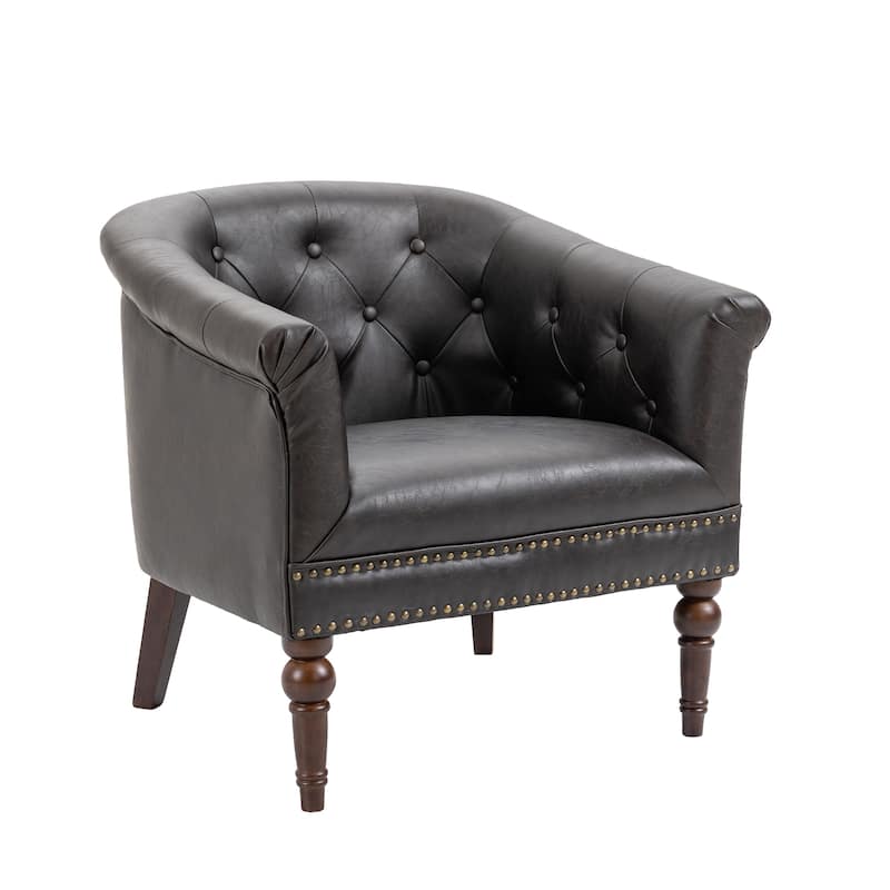 Alina Modern Tufted Tub Barrel Faux Leather Accent Chair