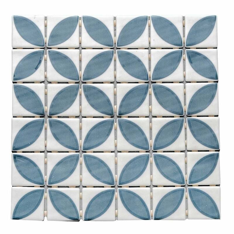 The Tile Life Eterna Lily 2x2 Glass Floor & Backsplash Wall Tile - 4x4 Sample - Navy Blue