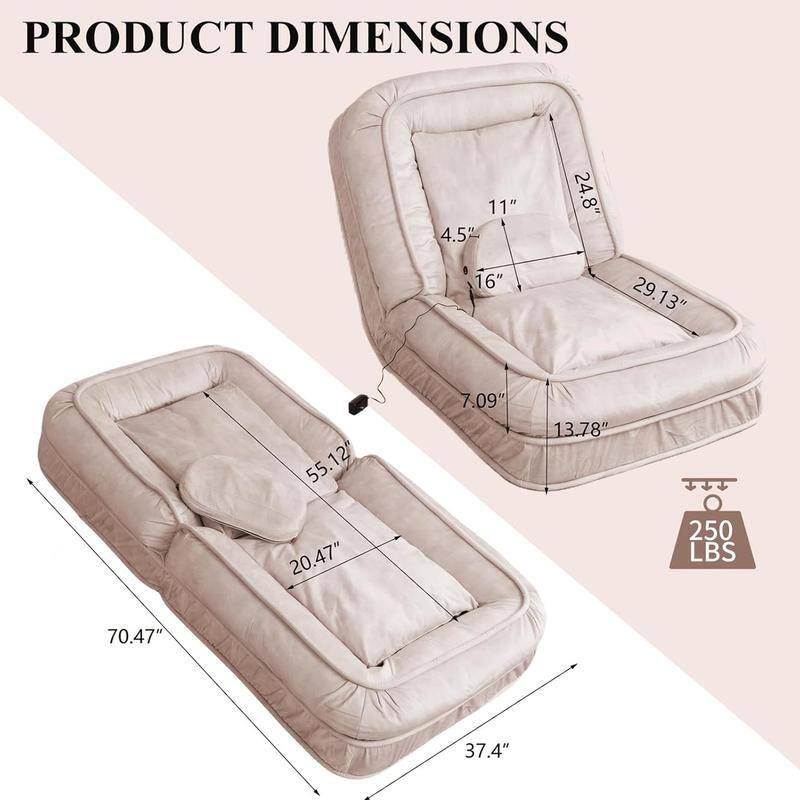 70" Adjustable Bean Bag Sofa Bed for Humans & Pets with Massage Pillow & 2 Soft Pillows , Velvet Waterproof Cover