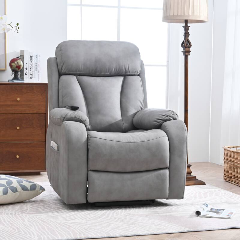 Grey Wide Seat Power Lift Recliner for Seniors with Remote Control, Side Pocket, and Adjustable Recline Options