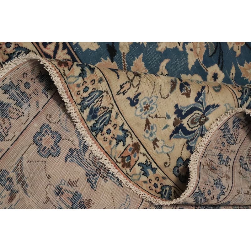 Hand Knotted Oriental 100% Wool Carpet Traditional All-Over Navy Blue & Blues Kashan Area Rug - 12' 6'' X 9' 3''