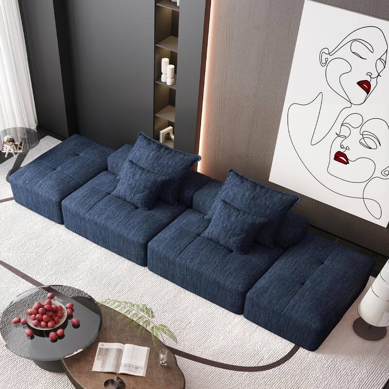 Modern Oversized Modular Chenille Sectional Sofa with 2 Ottomans and 2 Seat, 4 Pillows for Living Room