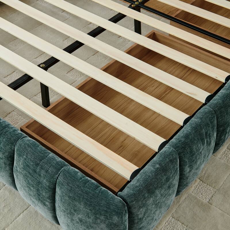 California King Size Upholstered Bed Frame With Headboard And Solid Bed Frame, With Drawer For Storage(90.5"*80.5"*31")