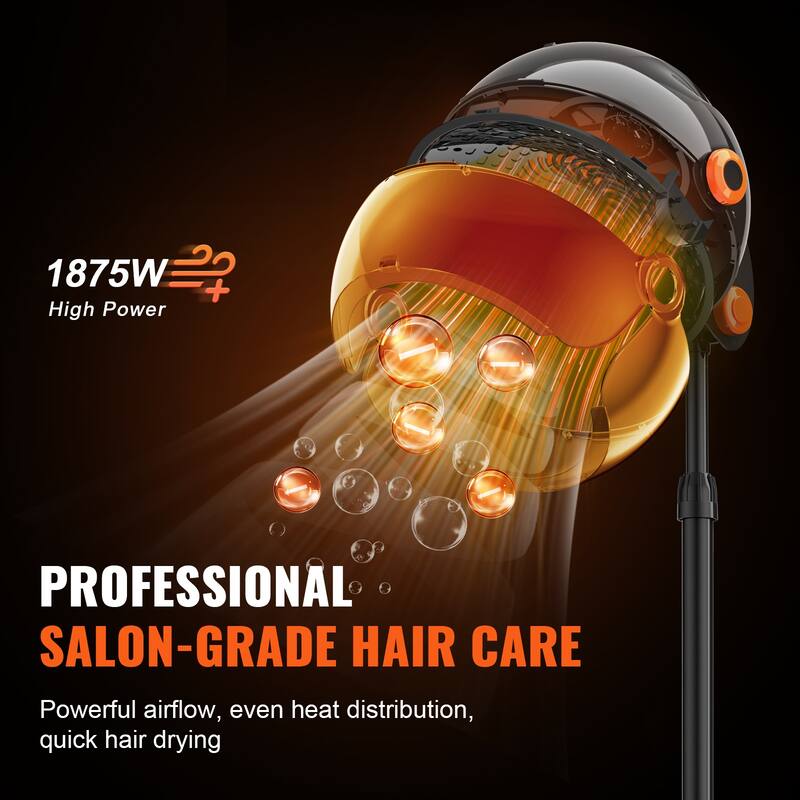 Salon-Grade Hair Dryer, 1875W Powerful Stand Dryer, Adjustable Timer & 3 Heat/Speed Options, Mobile Base