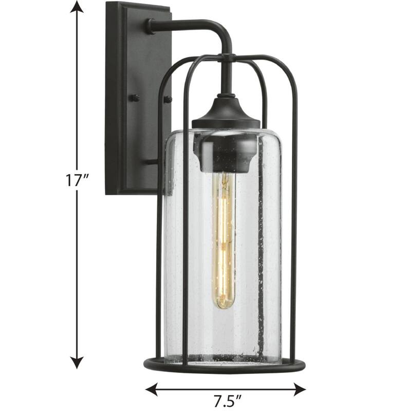 Watch Hill Collection One-Light Textured Black and Clear Seeded Glass Farmhouse Style Medium Outdoor Wall Lantern