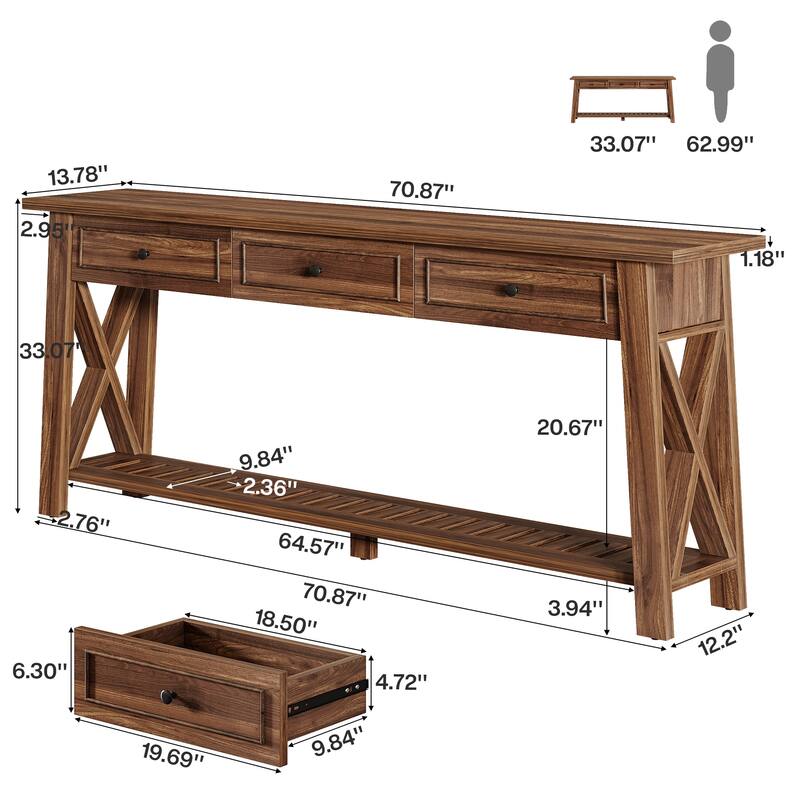 Console Table with 3 Storage Drawers