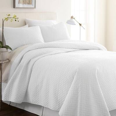 3pc King/Cal King Quilted Coverlet Set Softest Herring White