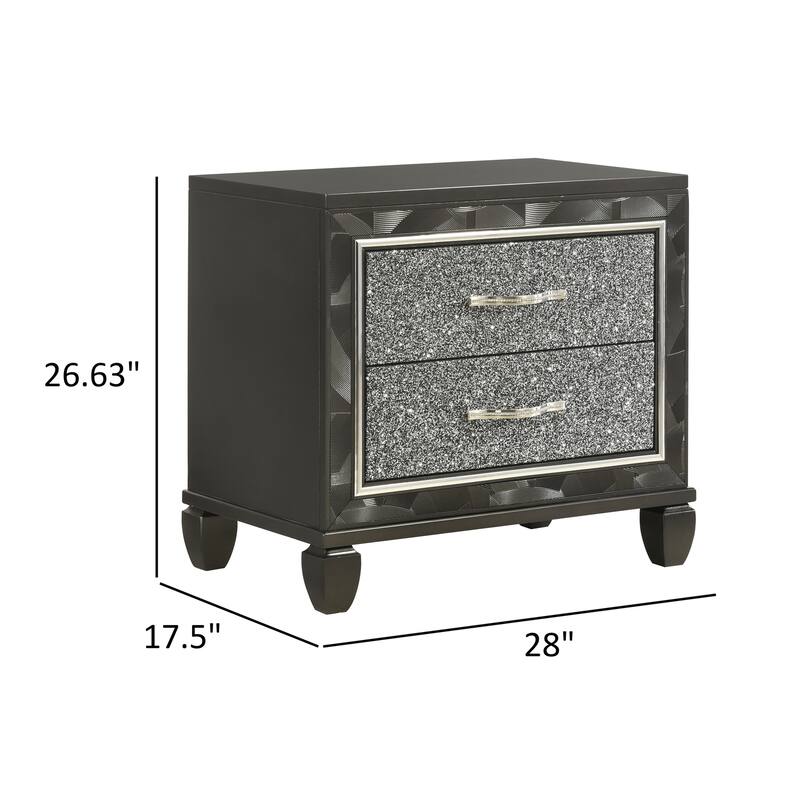 Black/Chrome 2 Drawer 17.5 in. W Nightstand with Sturdy Hardware and Ample Storage