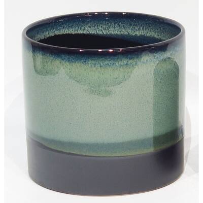 Green And Black Glazed Ceramic Planter