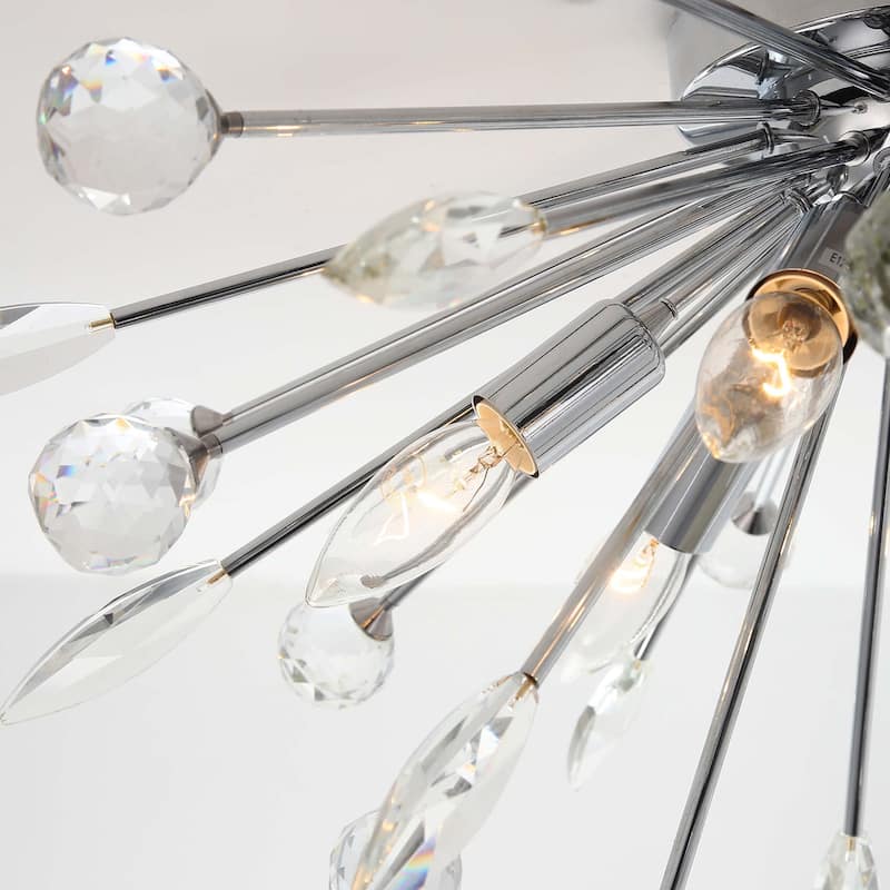 6-Light Modern Crystal Firework Semi Flush Mount Ceiling Light Fixture for Hallway Entryway - W25.6"