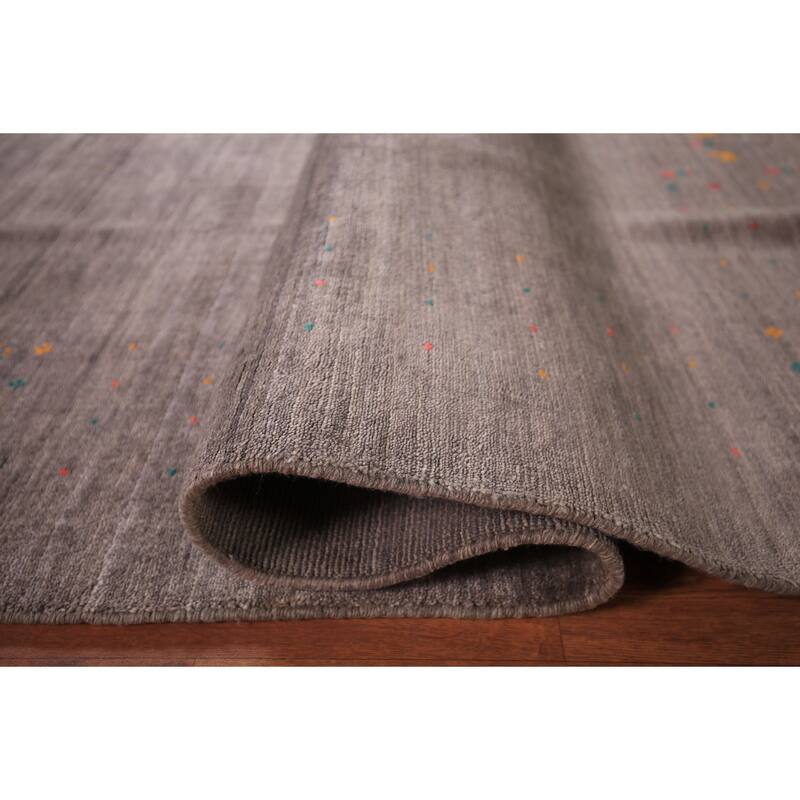 Earth Tone Striped Gabbeh Indian Area Rug Handmade Brown Silk Carpet - 8'1" X 9'9"