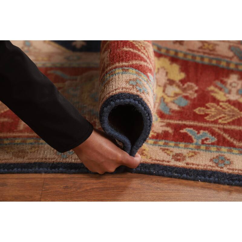 Navy Blue Orange Oushak Indian Area Rug Hand-Knotted Wool Carpet - 8'1" x 9'11"