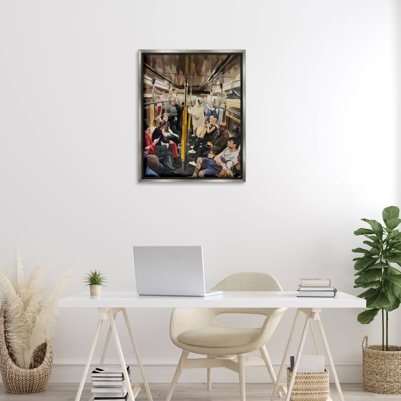 Stupell Polar Bear on Subway Framed Floater Canvas Wall Art Design By Keith Thomson