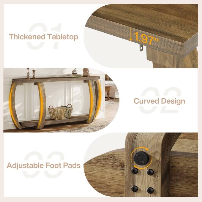 63-Inch Wooden Console Table, Rustic Entryway Table with Curved Legs