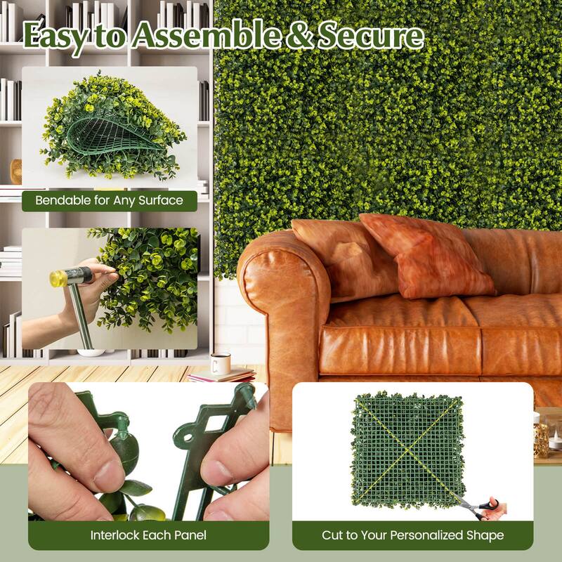 Costway 12 PCS 20" x 20" Artificial Hedge Boxwood Panels with - See Details