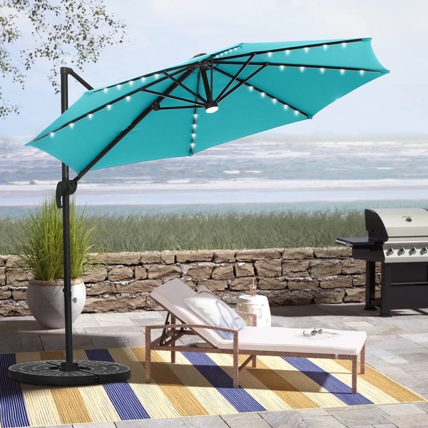 Ainfox Outdoor 10ft Solar Cantilever Offset Hanging Patio Umbrella