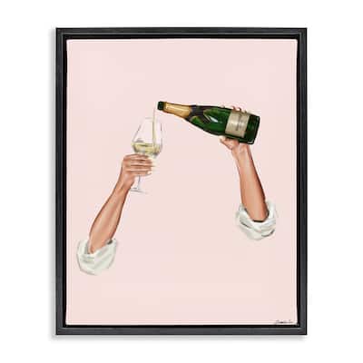 Stupell Champagne Pour on Pink Framed Floater Canvas Wall Art Design By Ziwei Li