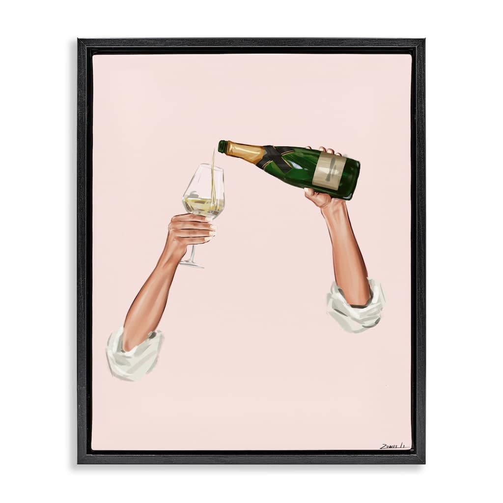 Stupell Champagne Pour on Pink Framed Floater Canvas Wall Art Design By Ziwei Li
