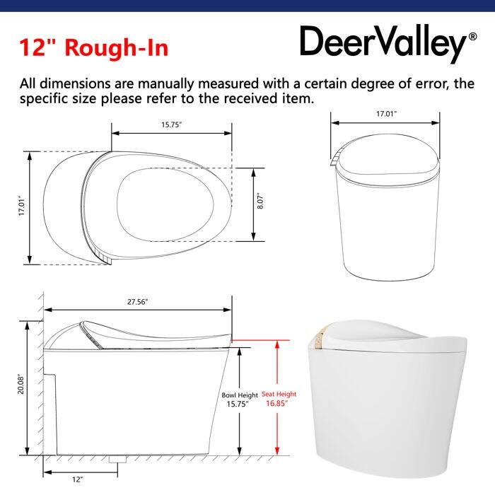 DeerValley Smart Toilet, One Piece Bidet Toilet for Bathrooms, Smart Bidet Toilet with Instant Warm Water, Auto Close - N/A
