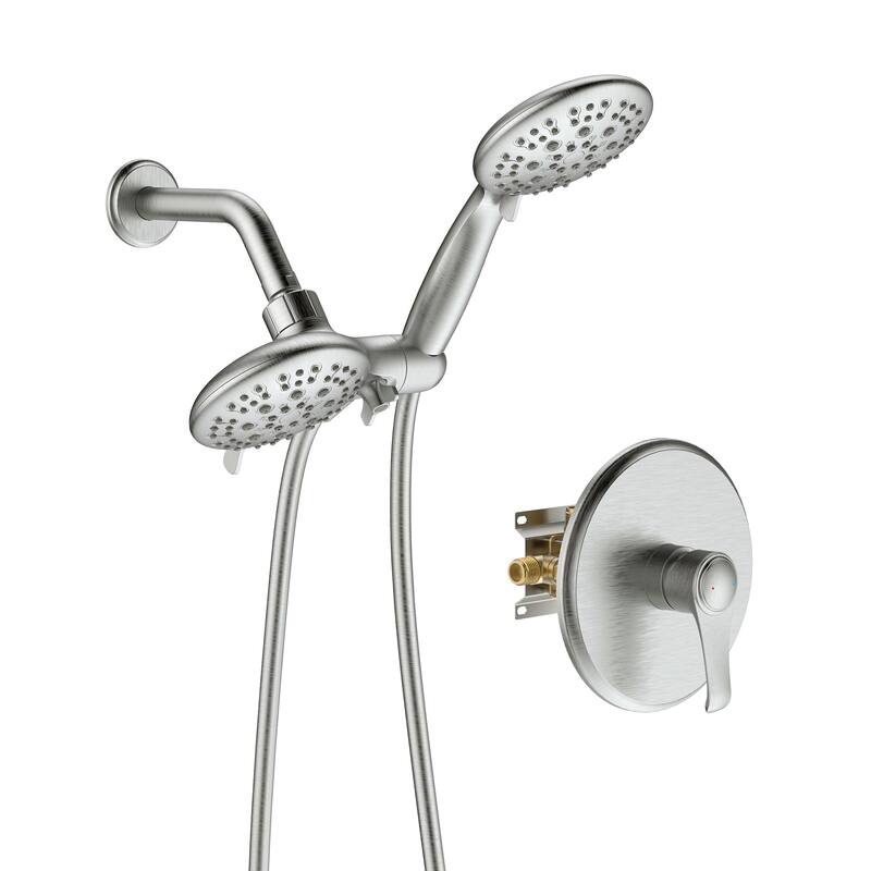 4.7 inch Wall-Mounted Round Shower System with Rough-in Valve - Brushed Nickel