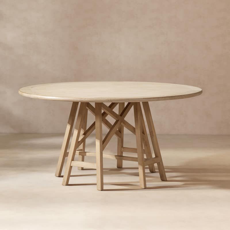 Jennifer Taylor Home Holland 60" Reclaimed Wood Round Dining Table, Light Natural Cerused Reclaimed Pine Wood